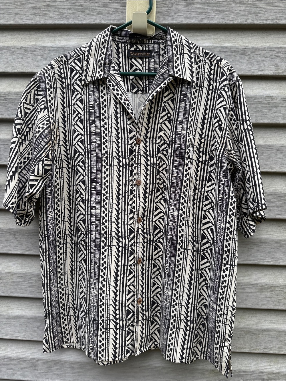 Metropolitan Lord & Taylor Pure Silk Geometric Print Button Down Shirt Mens M